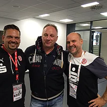 Nach dem Spiel mit RWE Teammanager Marcel Müller und Fußballfunktionär Frank Kontny Marcel Müller und Frank Kontny